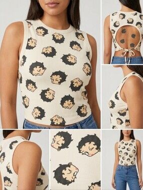 NWT Betty Boop Cream Open-Back Graphic Tank Top